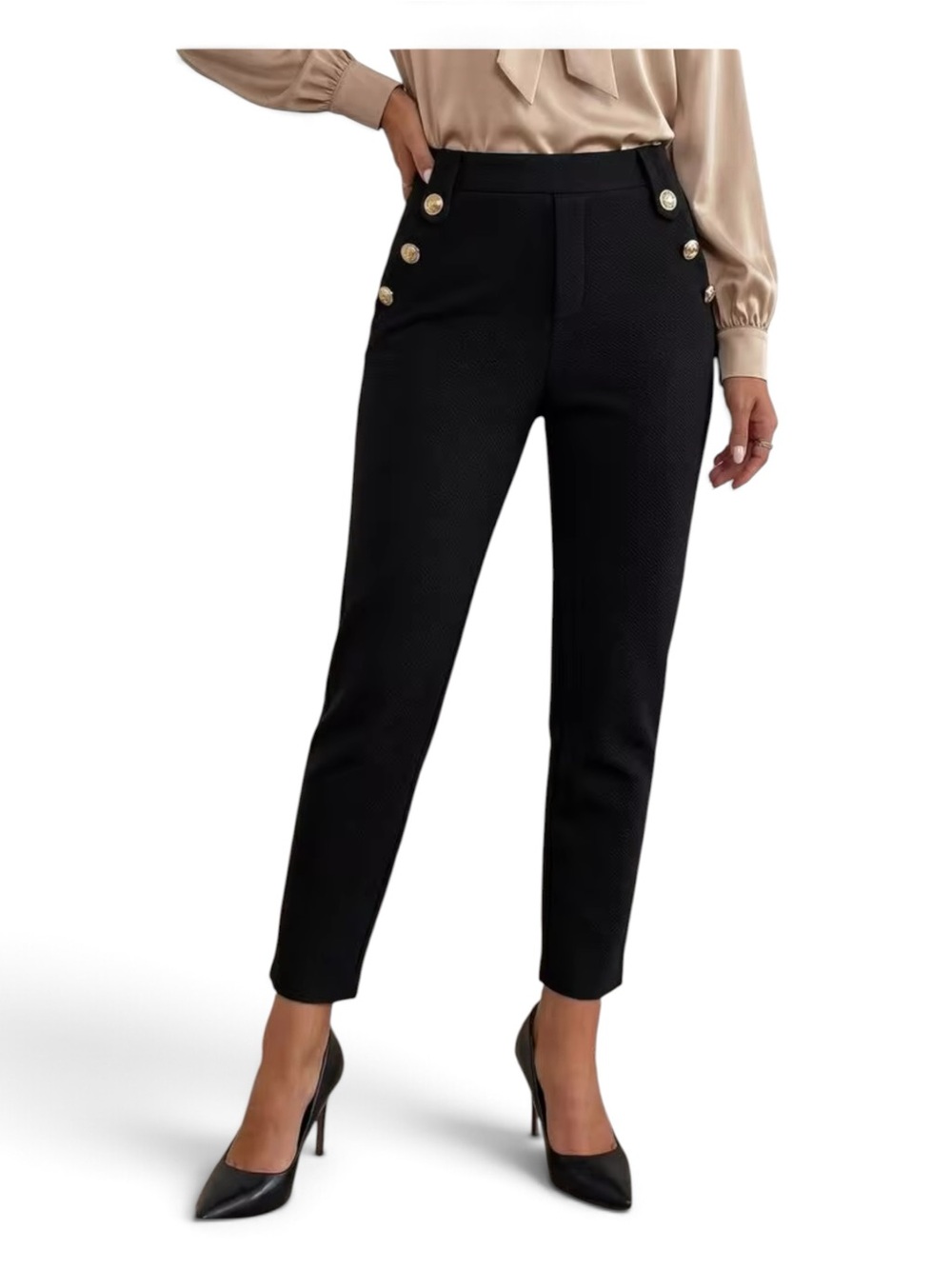 White House Black Market Black Cropped Sailor-Button Pants